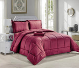 Embossed 8-Pieces Stripe High-Quality Microplush Comforter Set Burgundy by Plazatex