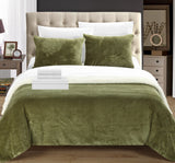 Chic Home Bjurman 7 Pieces Blanket Set Soft Sherpa Lined Microplush Faux Mink With Shams & Sheet Set Green