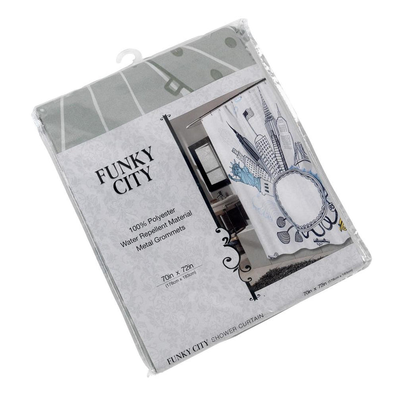 Carnation Home Fashions "Funky City" Heavier Weight 100% polyester Fabric shower curtain - Multi 70x72"