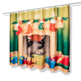 Carnation Home Fashions Festive Fireplace Christmas Fabric Shower Curtain - 70x72