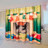 Carnation Home Fashions Festive Fireplace Christmas Fabric Shower Curtain - 70x72", Multi