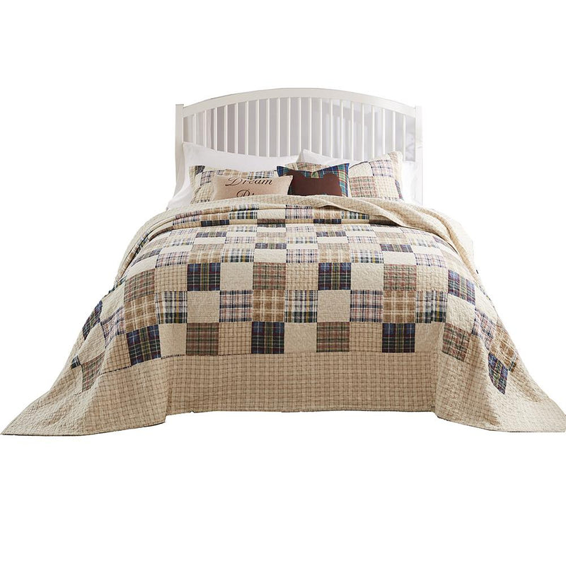 Greenland Home Fashions Oxford Plaid 100% Cotton Jumbo-Sized for Floor-Length Coverage Bedspread Set Taupe