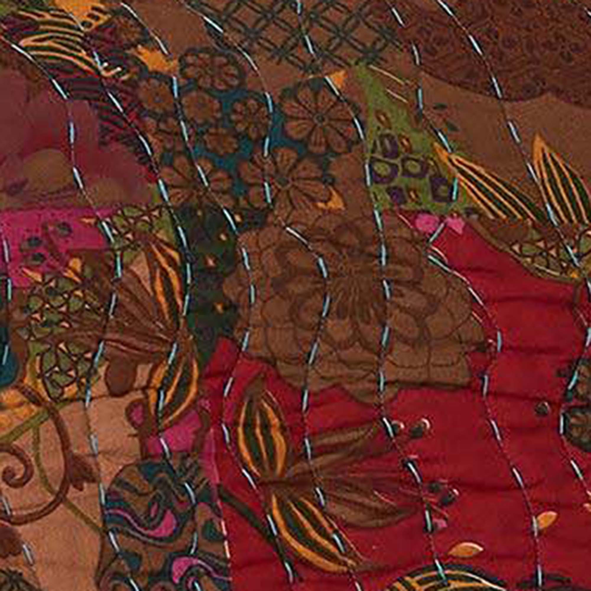 Greenland Home Fashions Jewel Cotton Kantha Quilted Bedspread Set - Jumbo Sized Reversible Quilt Set Floral Printed Red