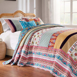 Greenland Home Fashions Thalia Cotton Boho-Style Bedspread Set - Jumbo Sized Reversible Quilt Set Two Look in One Blue