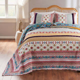 Greenland Home Fashions Thalia Cotton Boho-Style Bedspread Set - Jumbo Sized Reversible Quilt Set Two Look in One Blue