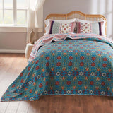 Greenland Home Fashions Thalia Cotton Boho-Style Bedspread Set - Jumbo Sized Reversible Quilt Set Two Look in One Blue