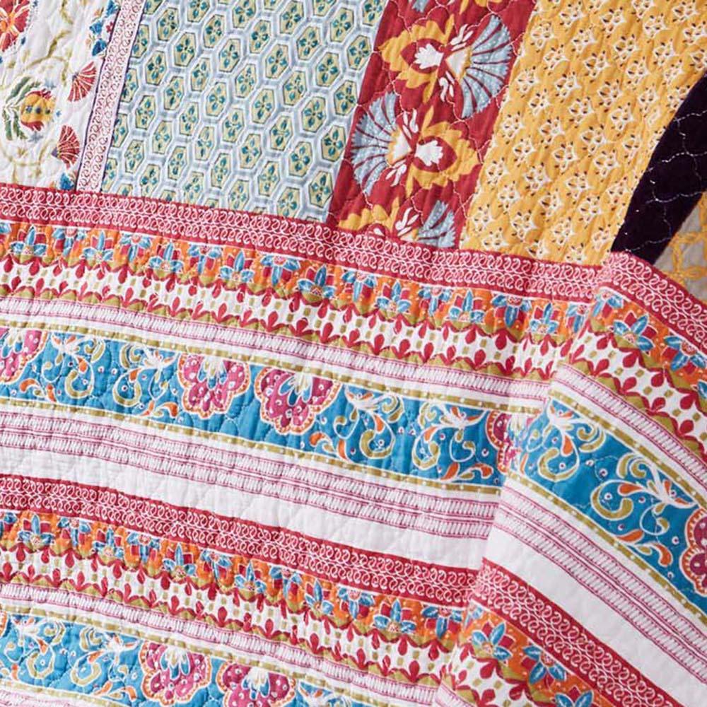 Greenland Home Fashions Thalia Cotton Boho-Style Bedspread Set - Jumbo Sized Reversible Quilt Set Two Look in One Blue