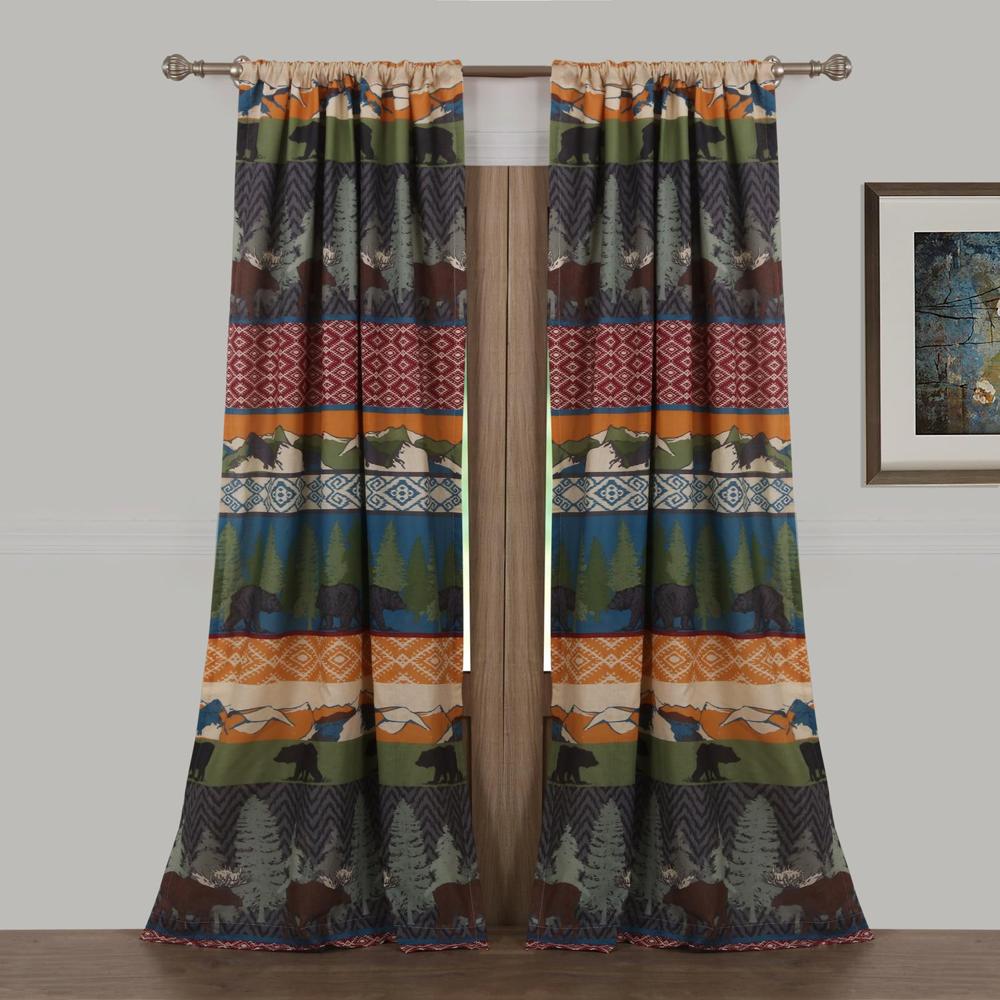 Barefoot Bungalow Black Bear Lodge Window Curtain Panel Pair (2) - 42x84", Multi