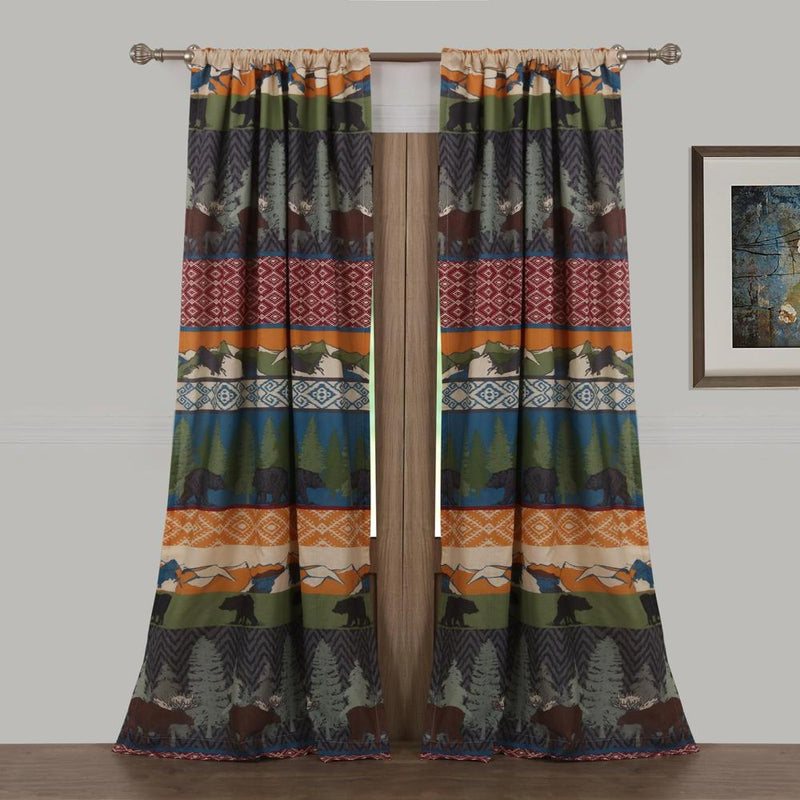 Barefoot Bungalow Black Bear Lodge Window Curtain Panel Pair (2) - 42x84", Multi