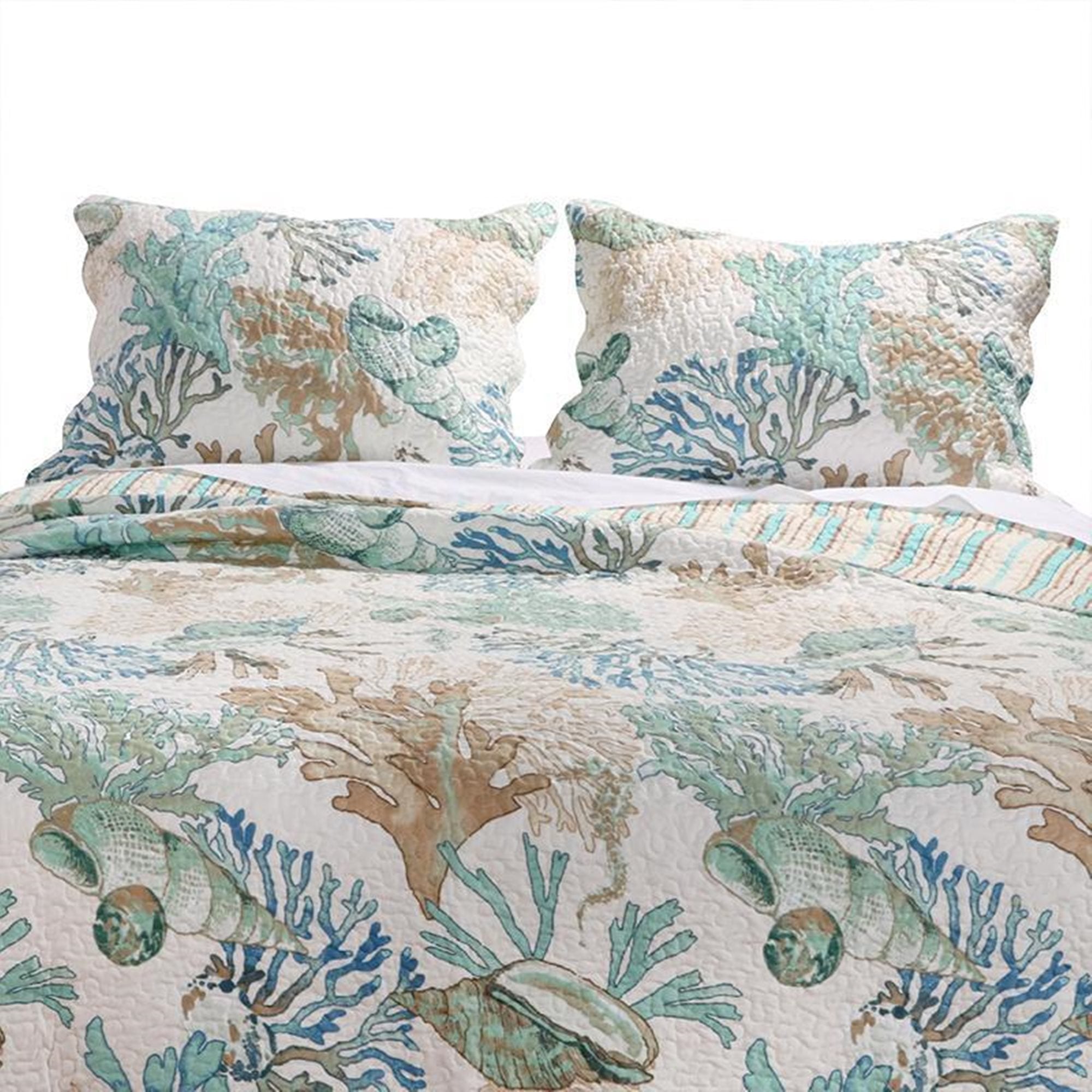 Barefoot Bungalow Atlantis Corals And Seashells Perfect Pillow Sham - Jade