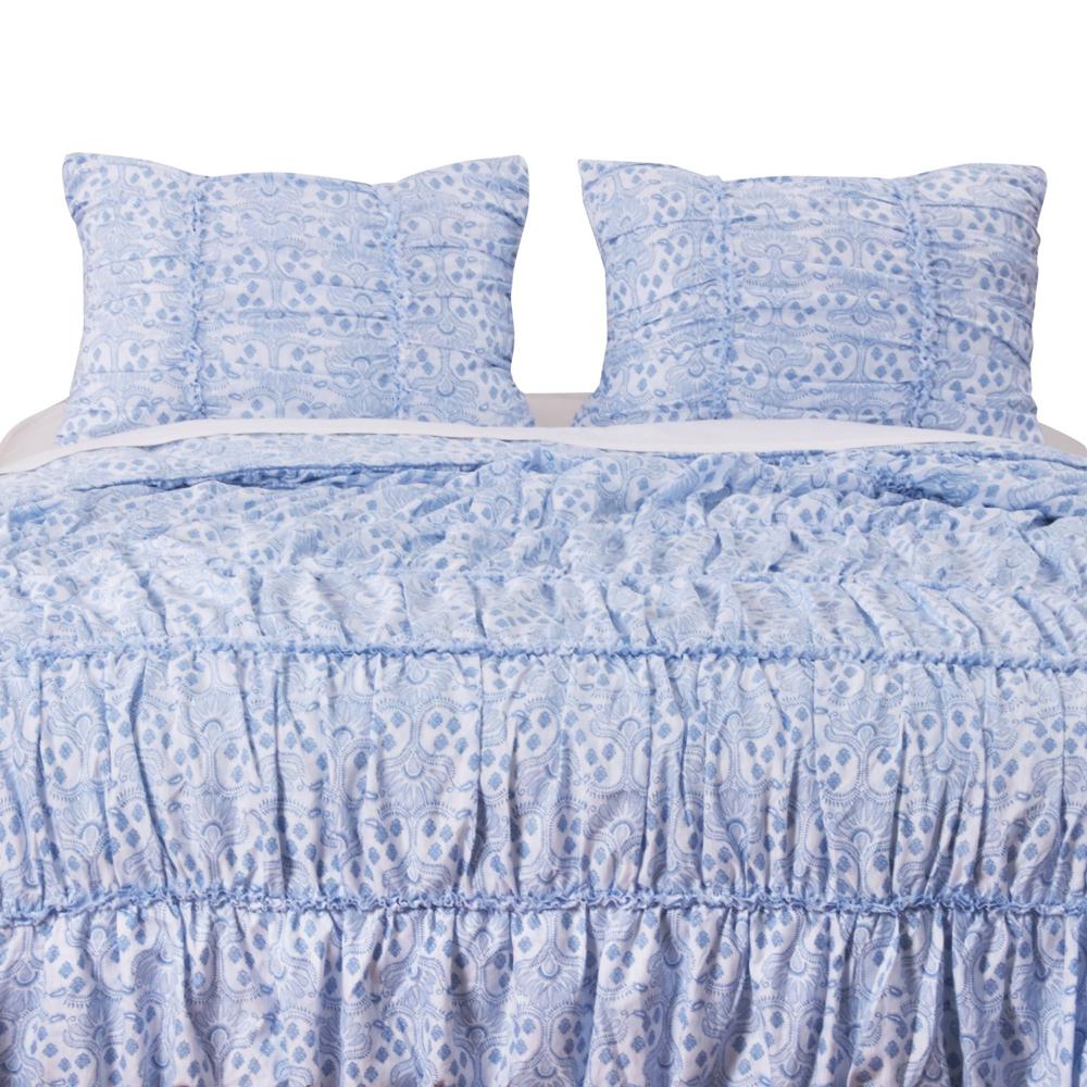 Greenland Home Fashion Helena Ruffle Quilt And Pillow Sham Set - Blue