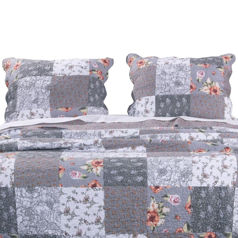 Greenland Home Fashions Barefoot Bungalow Giulia Fabulous Floral and Stencil Prints Classic Patchwork Pattern Reverses Pillow Sham - Gray