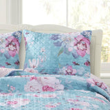Greenland Home Fashions Barefoot Bungalow Avril Floral Patterns Digitally Printed and Millennial Blush Reverse Pillow Sham - Turquoise Blue
