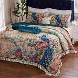 Barefoot Bungalow Eden Peacock Quilt Coverlet Ultra Soft Microfiber Pattern Hypoallergenic Bedding Set, 2-Piece Twin/Twin XL, Ecru