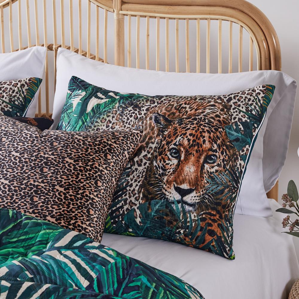 Greenland Home Fashions Barefoot Bungalow Jungle Cat Pillow Sham - Teal