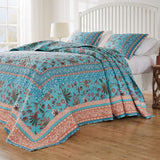 Barefoot Bungalow Audrey Luxury Modern Design Jacobean Fern and Floral Print all Over 3-Piece Bedspread Set Turquoise