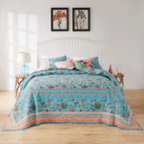 Barefoot Bungalow Audrey Luxury Modern Design Jacobean Fern and Floral Print all Over 3-Piece Bedspread Set Turquoise