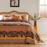 Barefoot Bungalow Audrey Chic Boho Jacobean Fern Floral Prints Bedspread Set 3-Piece Two Pillow Shams Chocolate