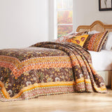 Barefoot Bungalow Audrey Chic Boho Jacobean Fern Floral Prints Bedspread Set 3-Piece Two Pillow Shams Chocolate