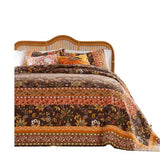 Barefoot Bungalow Audrey Chic Boho Jacobean Fern Floral Prints Bedspread Set 3-Piece Two Pillow Shams Chocolate