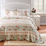 Greenland Home Antique Rose Bright Florals and Whimsical Songbirds Bedspread Set Blue