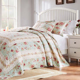 Greenland Home Antique Rose Bright Florals and Whimsical Songbirds Bedspread Set Blue