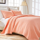 Greenland Home Fashions Monterrey Finely Stitched Quilt Set Classic Solid Color Style Machine Quilted Coral