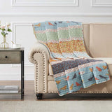 Barefoot Bungalow Carlie Eclectic Blend of Dreamy Patterns Florals and Whimsical Songbirds Throw 50"x60" Calico Stripe