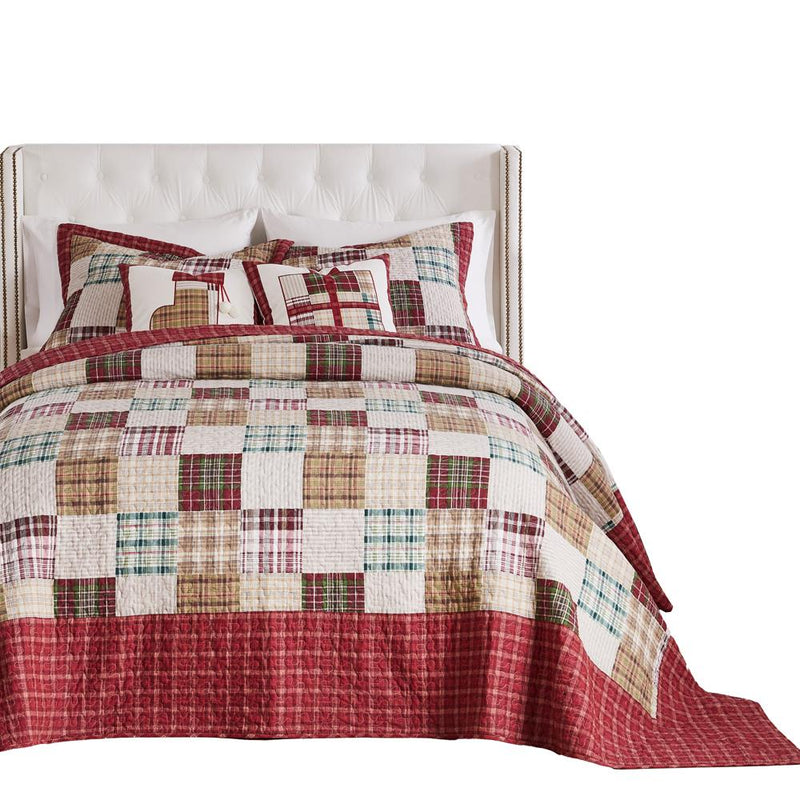Greenland Home Fashions Oxford Plaid 100% Cotton Jumbo-Sized for Floor-Length Coverage Bedspread Set Red