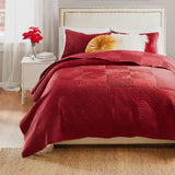 Greenland Home Fashion Riviera Velvet Luxurious High-Quality Quilt Set Including Pillow Sham Red