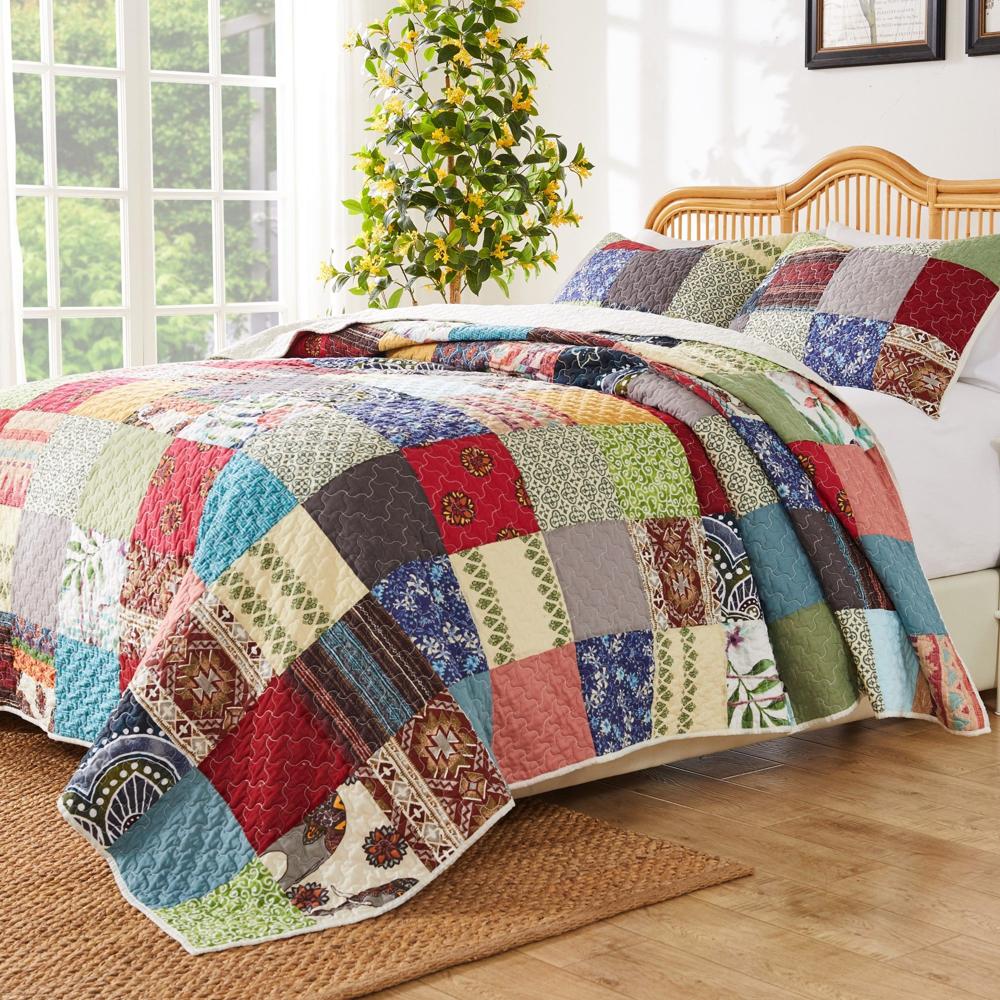 Greenland Home Fashions Renee Upcycle Luxurious Comfortable 3 Pieces Quilt Set Multicolor
