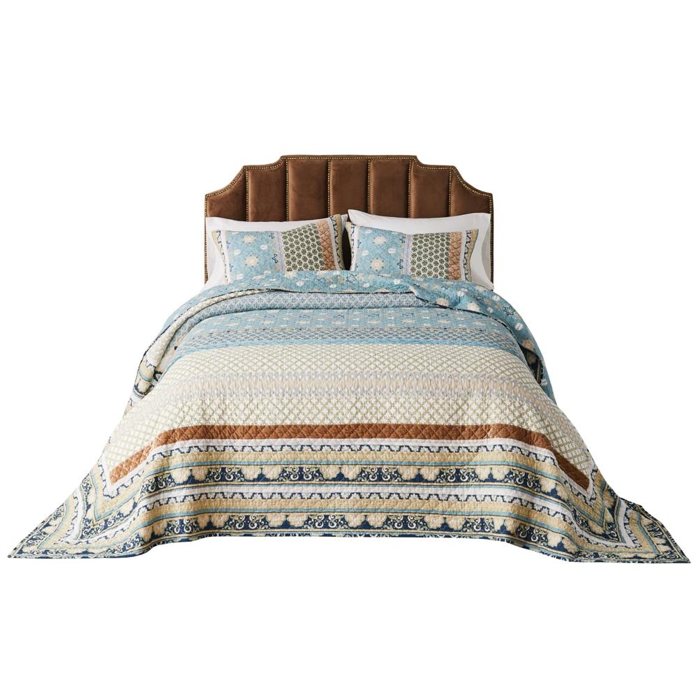 Greenland Home Fashions Thalia Stylized Florals and Geometric Prints Bohemian Ultimate Comfort Bedspread Set Blue