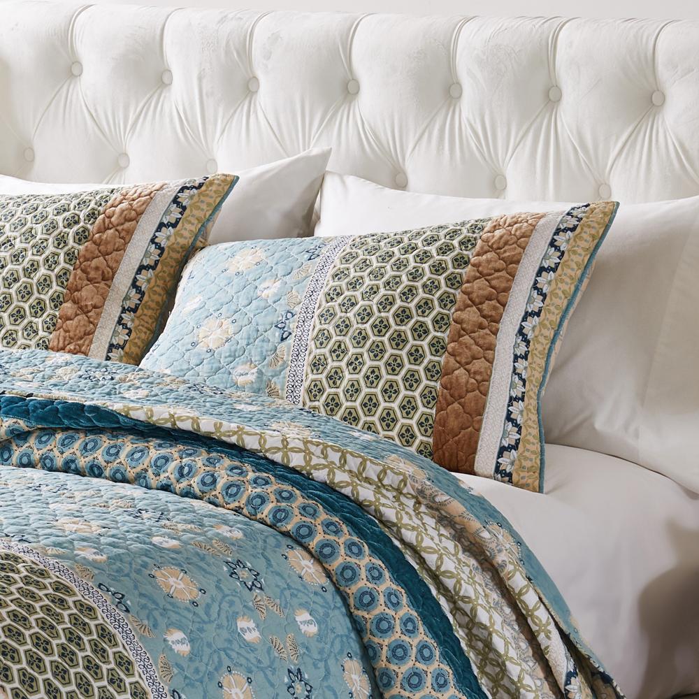 Greenland Home Fashions Thalia Stylized Florals and Geometric Prints Bohemian Ultimate Comfort Sham Blue