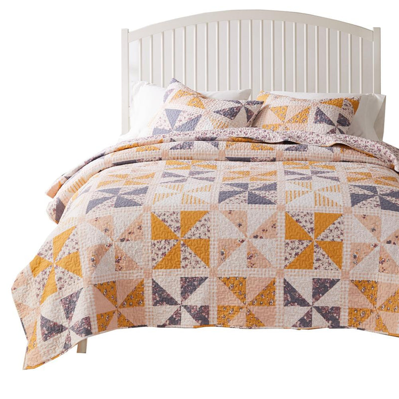 Greenland Home Fashions Pinwheel & Posey Luxury Modern Design Quilt Set for Bed Peach