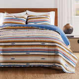 Barefoot Bungalow Painted Desert Embellished with Thunderbird Motifs and Geometric Chevron Quilt Set Sapphire