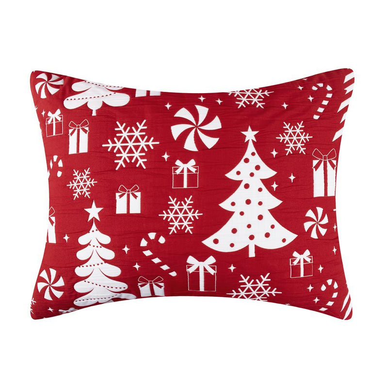 Greenland Home Fashions Peppermint Party Jacquard Woven Festive Christmas Pattern Decorative Pillow Sham Red