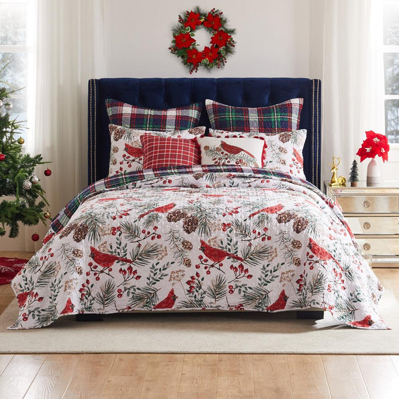 Greenland Home Fashions Cardinal Plaid Luxurious Modern Design Quilt Set Red