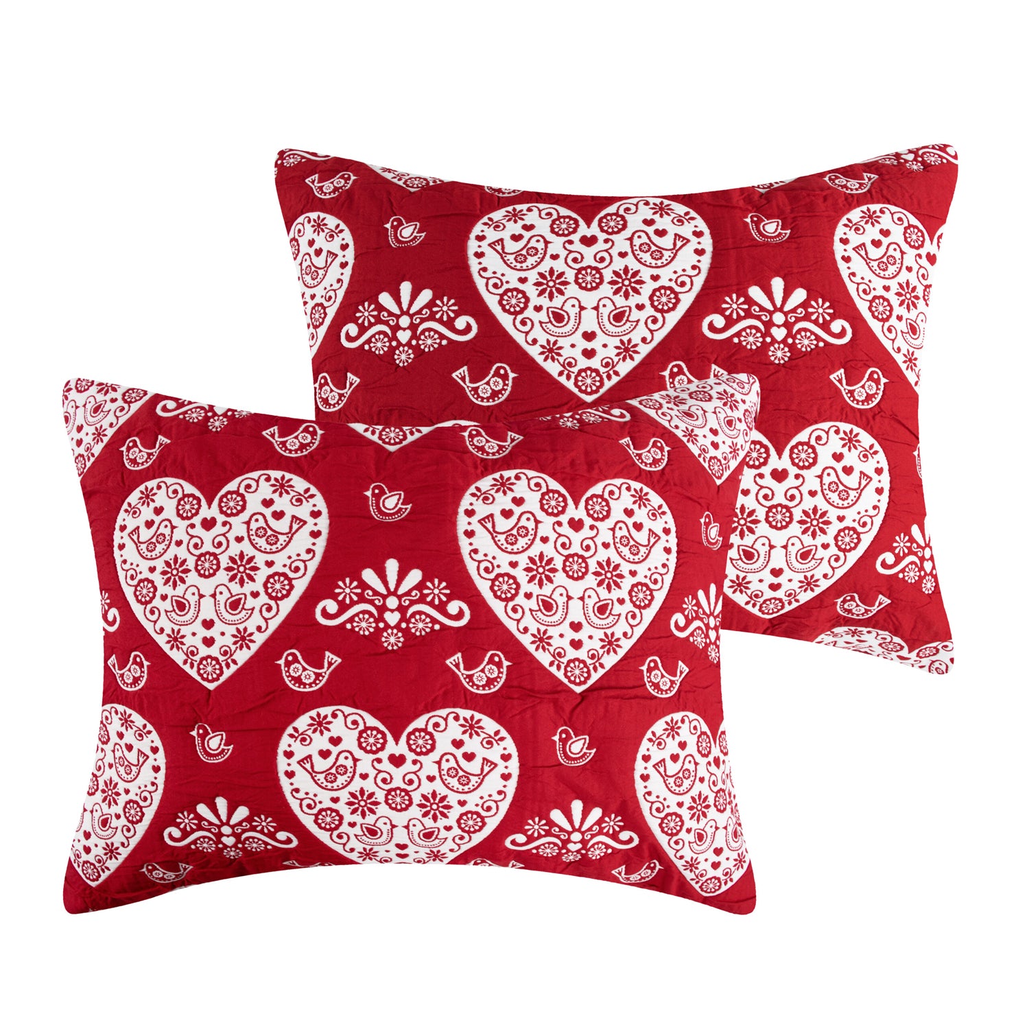 Greenland Home Fashions Lovebirds 100% Polyester Jacquard Doves and Hearts Pattern Sham Standard Red