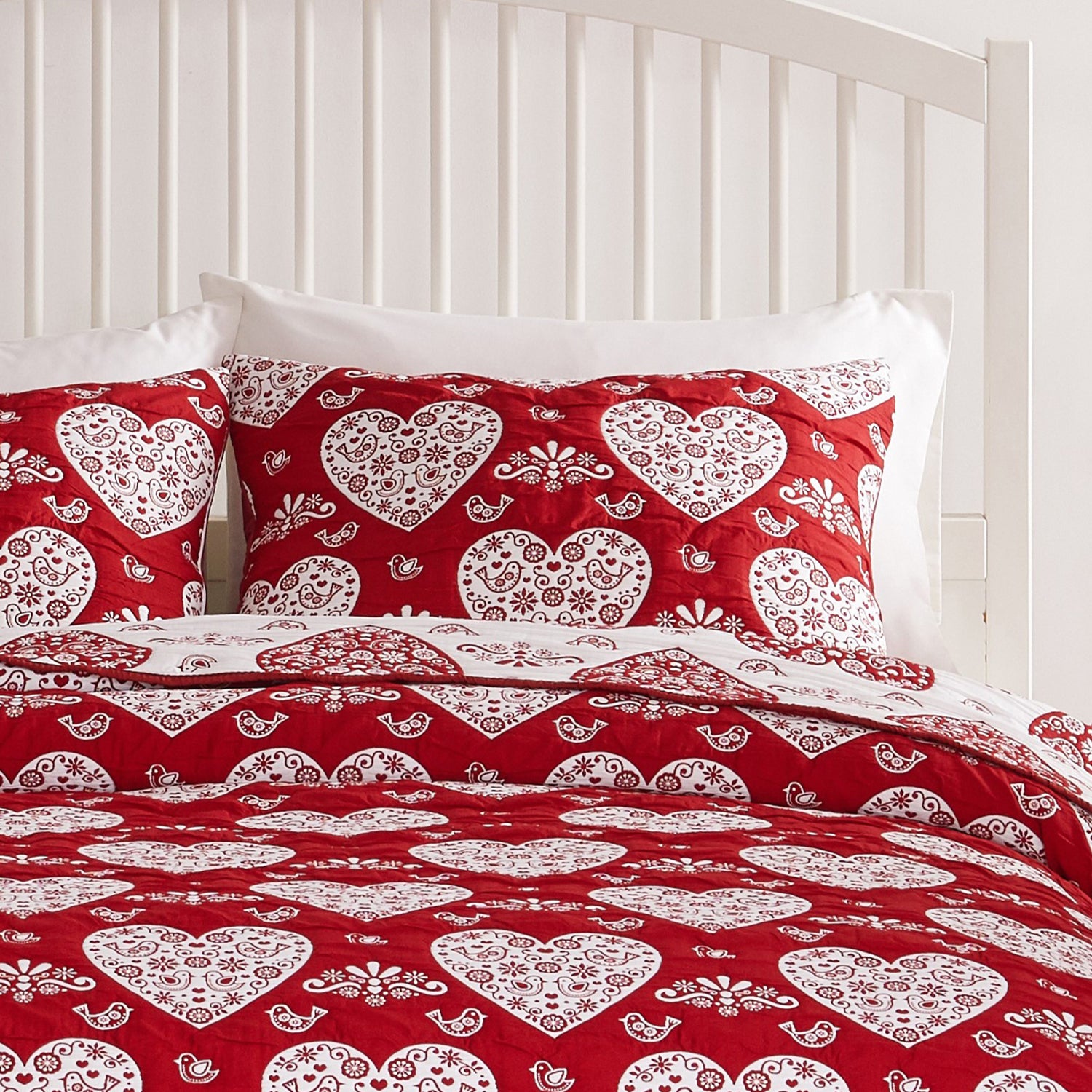 Greenland Home Fashions Lovebirds 100% Polyester Jacquard Doves and Hearts Pattern Sham Standard Red