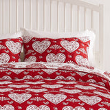 Greenland Home Fashions Lovebirds 100% Polyester Jacquard Doves and Hearts Pattern Sham Standard Red