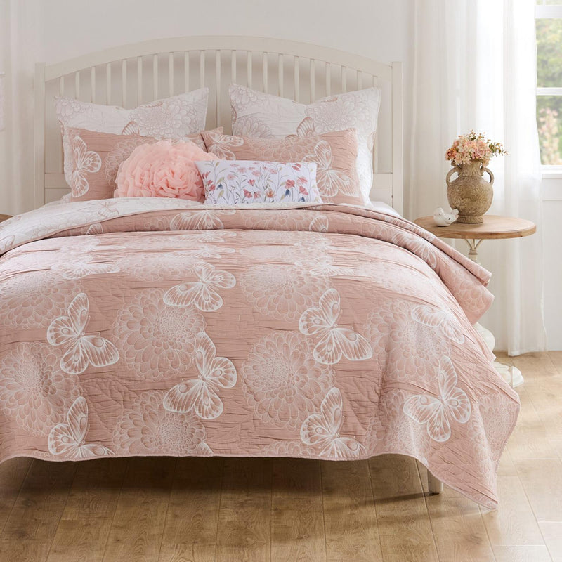Greenland Home Fashions Mariposa Luxurious Modern Design Coverlet Bedding Set Pink