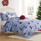 Greenland Home Fashion Winter Whiskers 100% Microfiber Shell Polyester Fill Quilt Set Blue