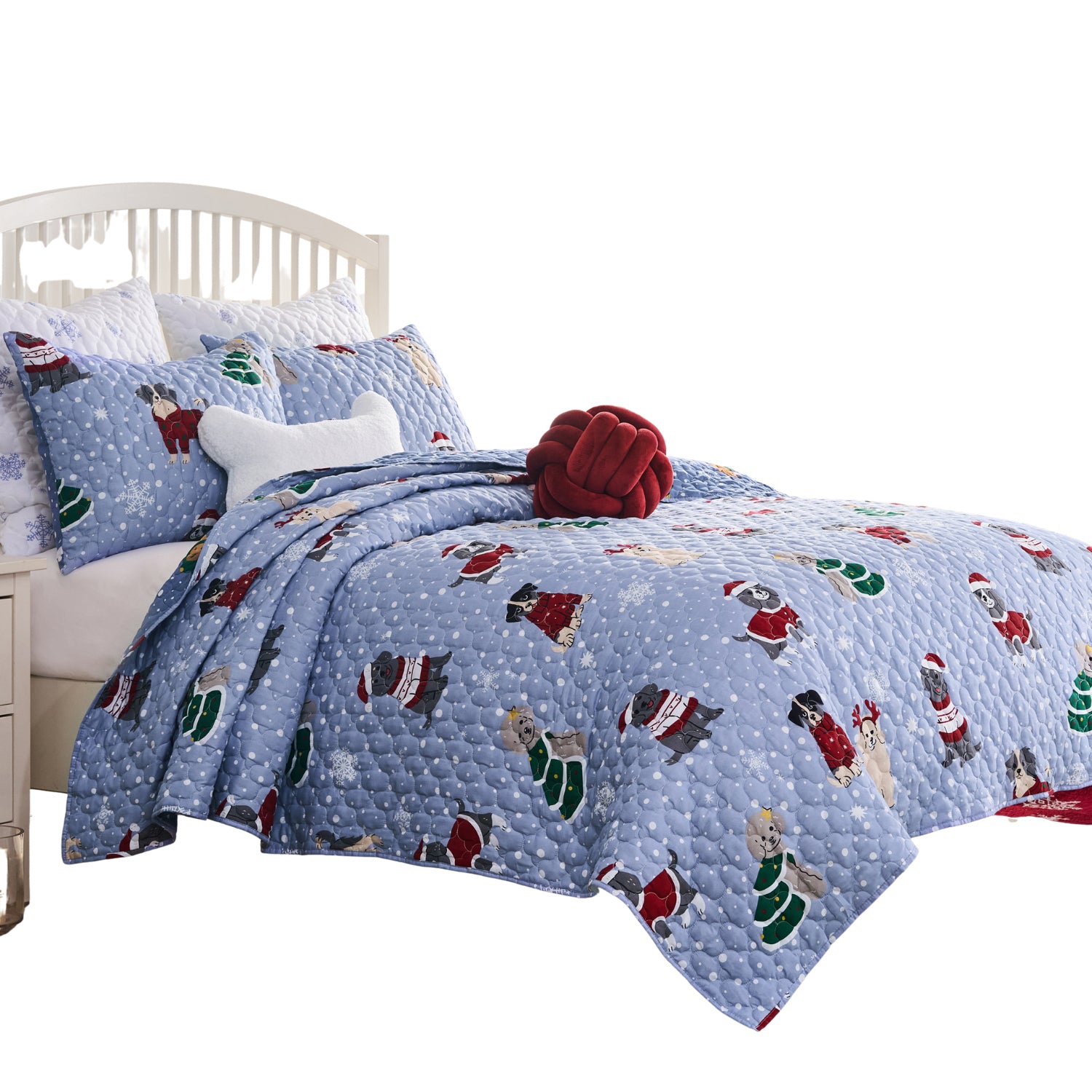 Greenland Home Fashion Winter Whiskers 100% Microfiber Shell Polyester Fill Quilt Set Blue