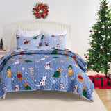 Greenland Home Fashion Winter Whiskers 100% Microfiber Shell Polyester Fill Quilt Set Blue