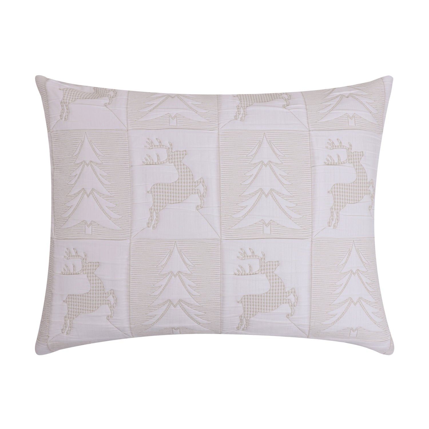 Greenland Home Fashions Reindeer Games 100% Woven Polyester Jacquard Machine Quilted Sham White