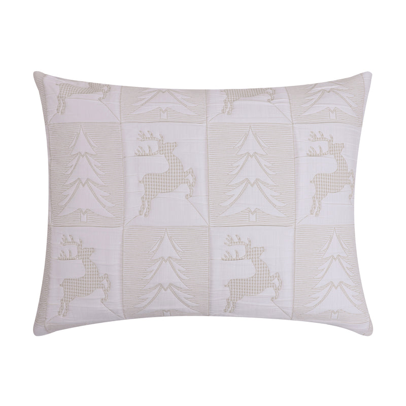 Greenland Home Fashions Reindeer Games 100% Woven Polyester Jacquard Machine Quilted Sham White