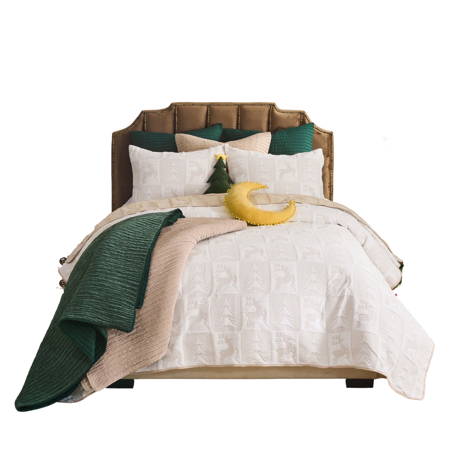 Greenland Home Fashion Reindeer Games 100% Woven Polyester Jacquard Coverlet Set White