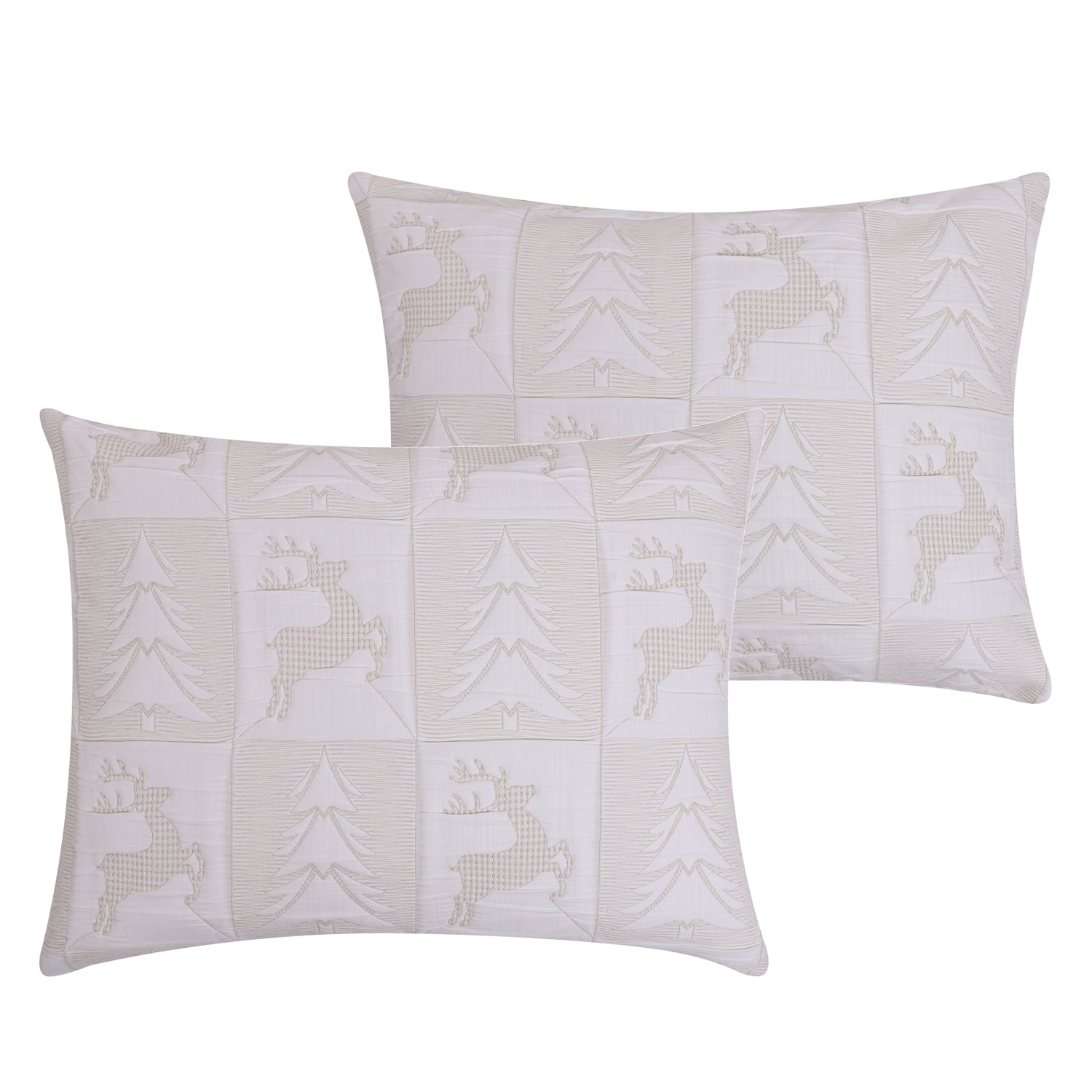 Greenland Home Fashions Reindeer Games 100% Woven Polyester Jacquard Machine Quilted Sham White