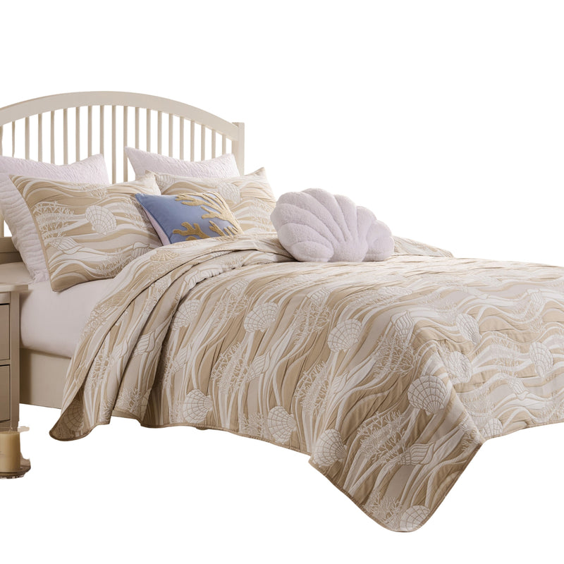 Greenland Home Fashion 100% Woven Polyester Jacquard Dover Coverlet Set Natural