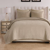 Greenland Home Fashion Velvet Crush Chenille Microfiber Back Poly Fill Quilt Set Khaki